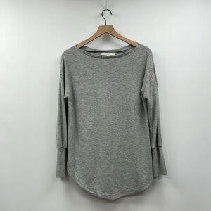 Ann Taylor LOFT Cozy Fleece Boatneck Long Sleeve Relaxed Tunic Shirt Grey Medium